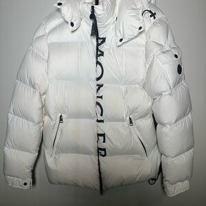 Moncler Men's White Black Down Puffer Jacket Hooded Size L Luxury Coat